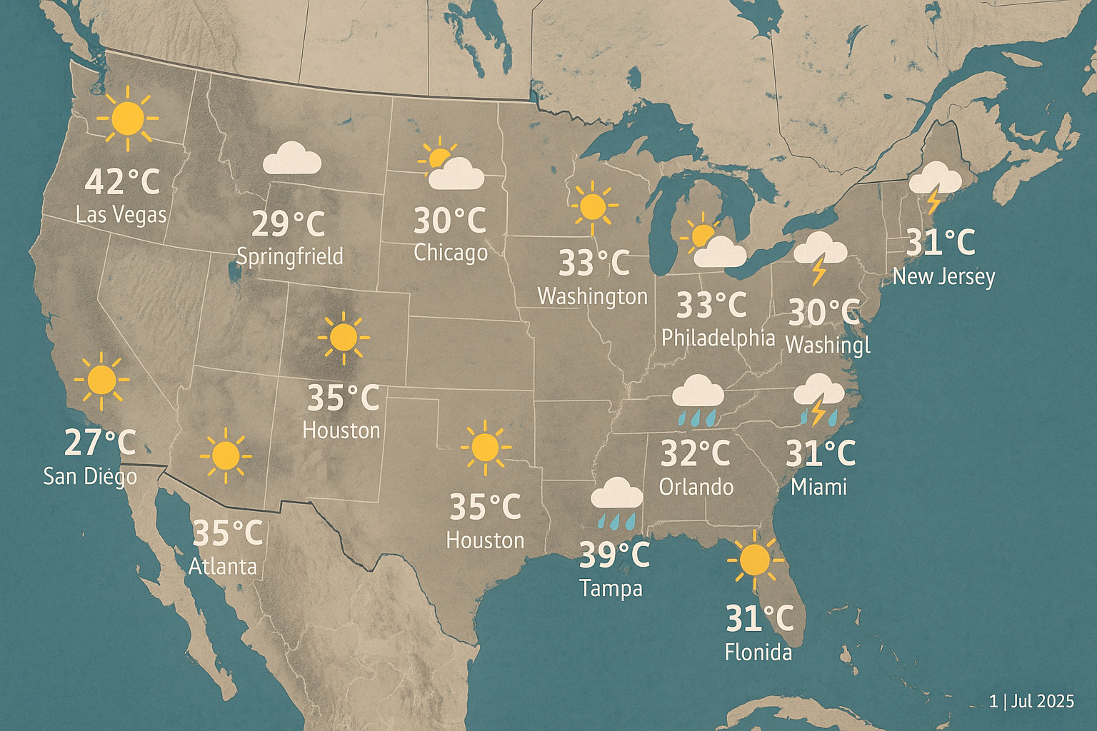Weather forecast for tomorrow, July 1st, 2025, in major cities of the United States | De Último Minuto English