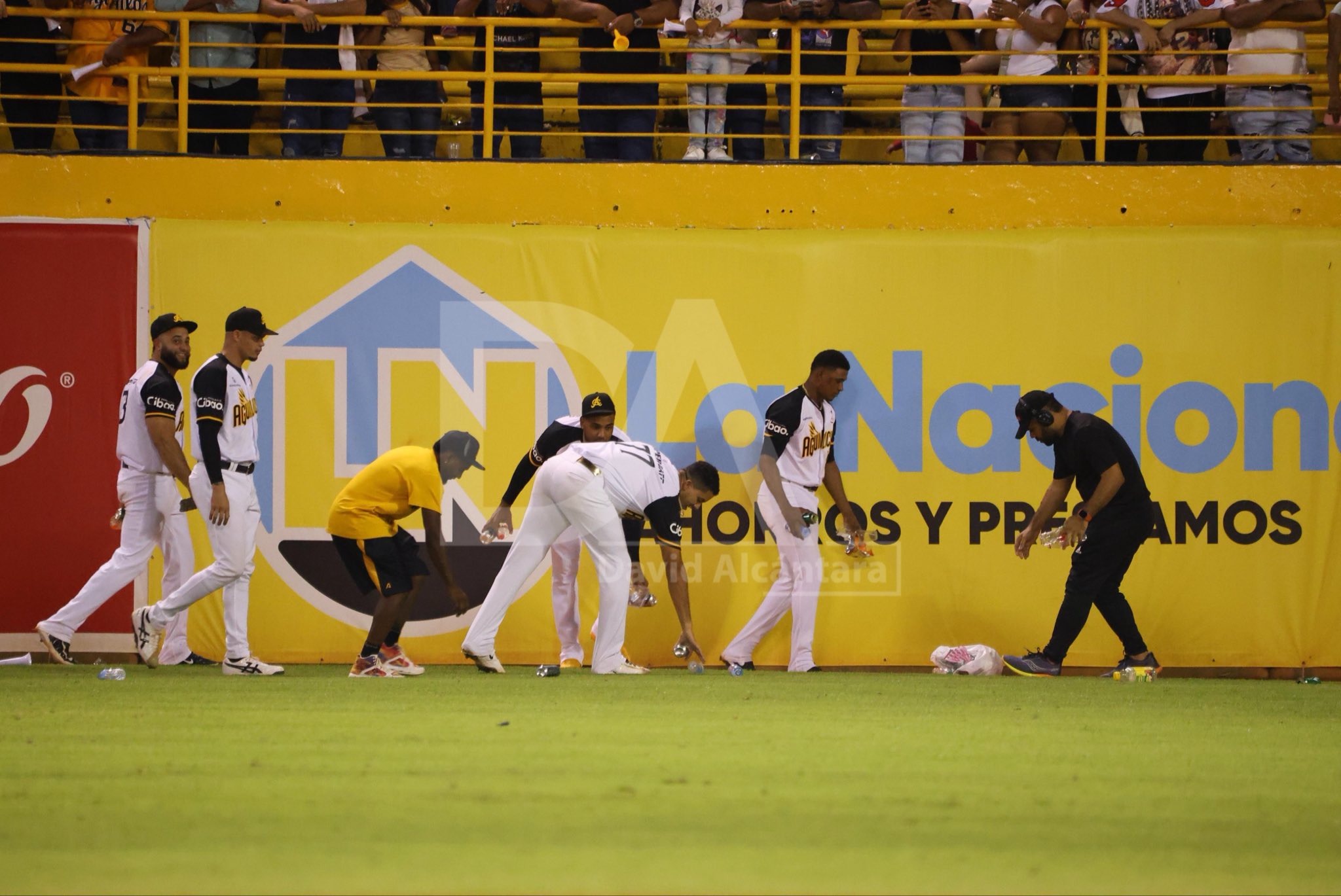Geraldo Perdomo and the Águilas set an example of civic-mindedness by picking up trash at the Cibao Stadium | De Último Minuto English