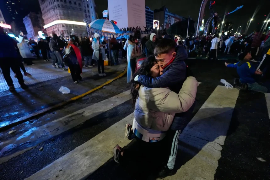 Fans clash with police during Argentina's World Cup tribute at the Obelisk