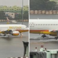 Airport flooded after record rainfall turns Kolkata runway into a lake