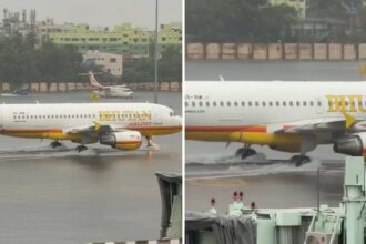 Airport flooded after record rainfall turns Kolkata runway into a lake