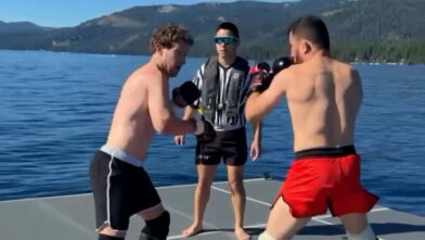 Mark Zuckerberg spars with UFC champion Merab Dvalishvili on floating platform