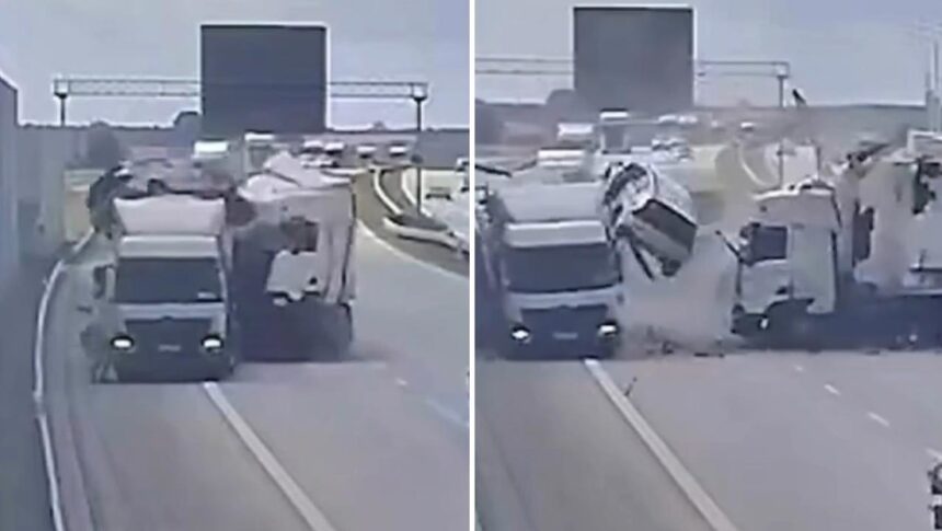 Truck collision sends car flying into the air in Poland | De Último Minuto English