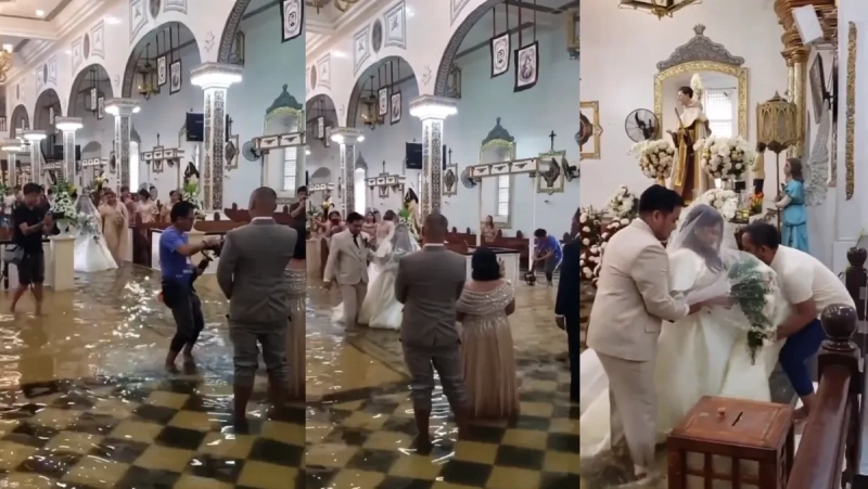 Couple gets married inside flooded church in the Philippines