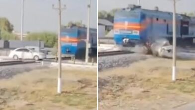 Passenger train crashes into car at railway crossing, killing four