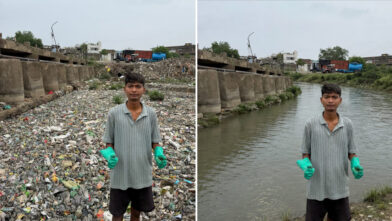 20-year-old Indian student goes viral after cleaning polluted river by himself
