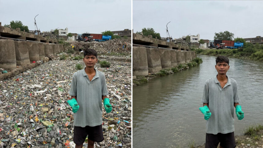 20-year-old Indian student goes viral after cleaning polluted river by himself