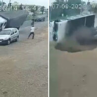 15 tons of sand bury car within seconds in India traffic accident