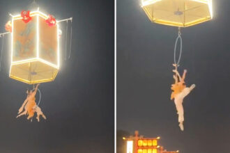 Chinese actress suffers dramatic fall during performance