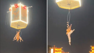 Chinese actress suffers dramatic fall during performance