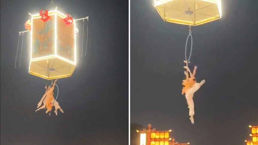 Chinese actress suffers dramatic fall during performance