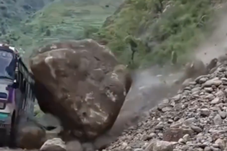 Massive rock crashes into bus after passengers escape in Nepal