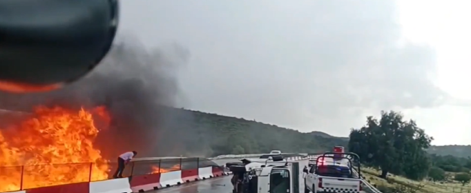 Crane crashes into barrier and catches fire in Mexico, leaving five injured