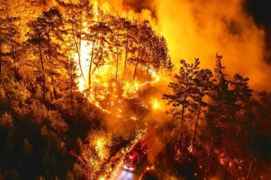 Wildfire rages through Antalya province in Turkey, threatening residential areas