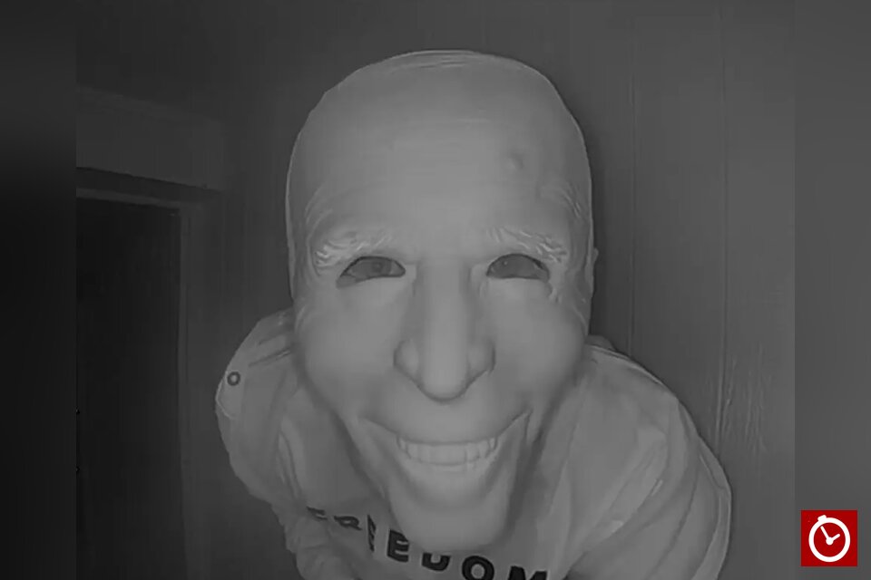 Creep in Joe Biden mask terrifies Texas family by eating banana at their front door in the dark