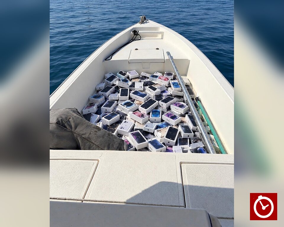 iPhones and luxury perfumes float in the Strait of Hormuz after cargo ship sinks