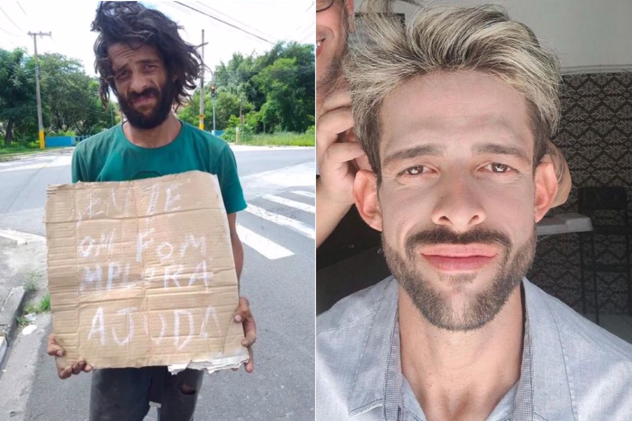 Un salón de belleza regala cambio radical a un vagabundo que pedía en la calle