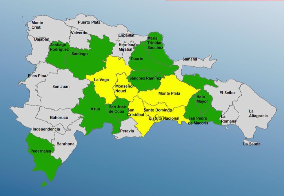 COE mantiene cinco provincias en alerta amarilla y diez en verdes por lluvias