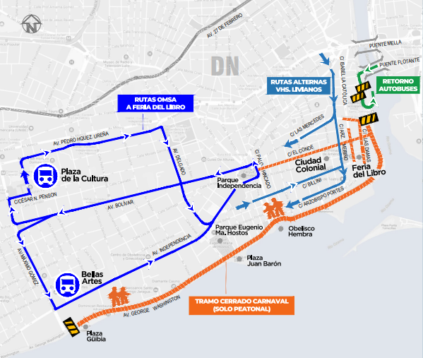 Anuncian rutas alternas por celebración de Feria del Libro y carnaval DN
