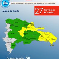 COE mantiene 8 provincias en alerta amarilla y coloca 18 en alerta verde