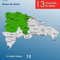 COE mantiene 13 provincias en alerta verde debido a aguaceros