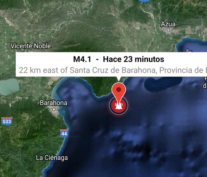 Se registra temblor de tierra de 4.1 con epicentro al noreste de Barahona
