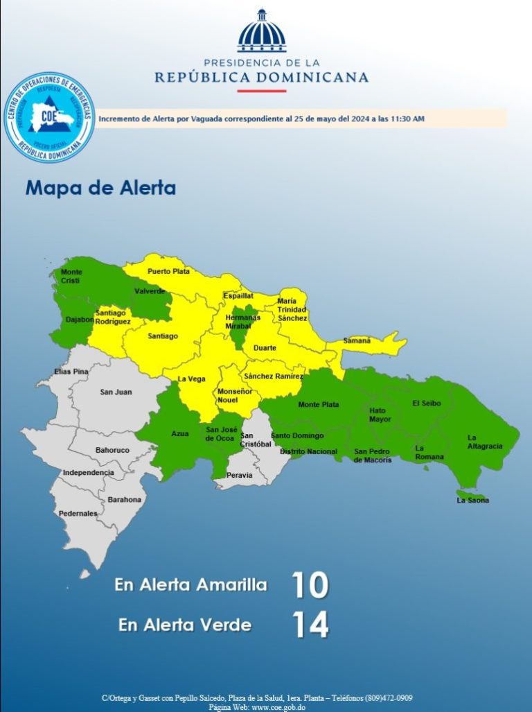 COE mantiene 24 provincias bajo alerta 12 | Noticias de hoy en República Dominicana COE mantiene 24 provincias bajo alerta