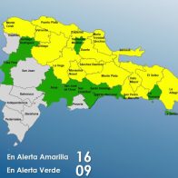 COE mantiene bajo alerta 16 provincias en alerta amarilla y 9 en verde