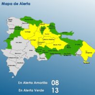 COE mantiene 08 provincias en alerta amarilla y a 12 y al DN en verde