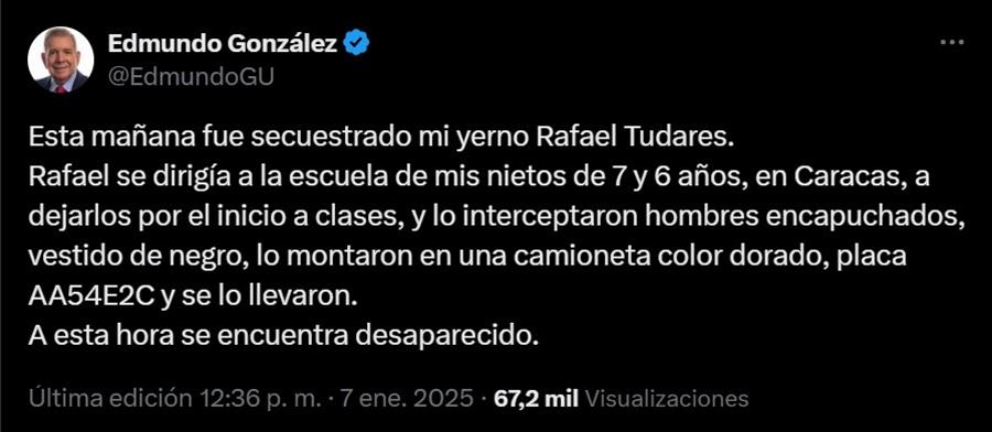 La hija de González Urrutia defiende la inocencia de su esposo, "secuestrado" en Caracas