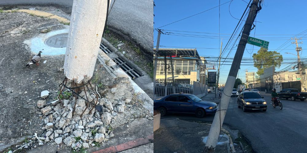 Residentes de la avenida Charles Summer temen por colapso de poste de luz en mal estado