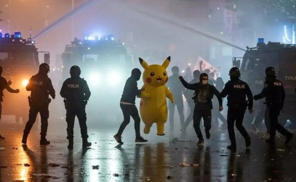 ¡Insólito! Captan a "Pikachu" huyendo de la policía.