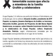 Grupo Popular confirma fallecimiento de familia Grullón