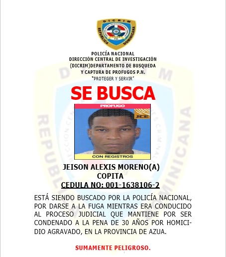 PN a “Copita”, prófugo condenado a 30 años por triple homicidio en Azua