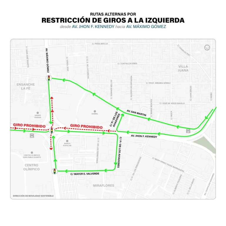 Gabinete de Transporte implementará cuarta fase de restricción de giros a la izquierda en la John F. Kennedy y la 27 de Febrero