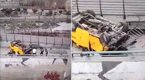 ocho heridos deja caída de vehículo desde un puente en centro histórico de Lima