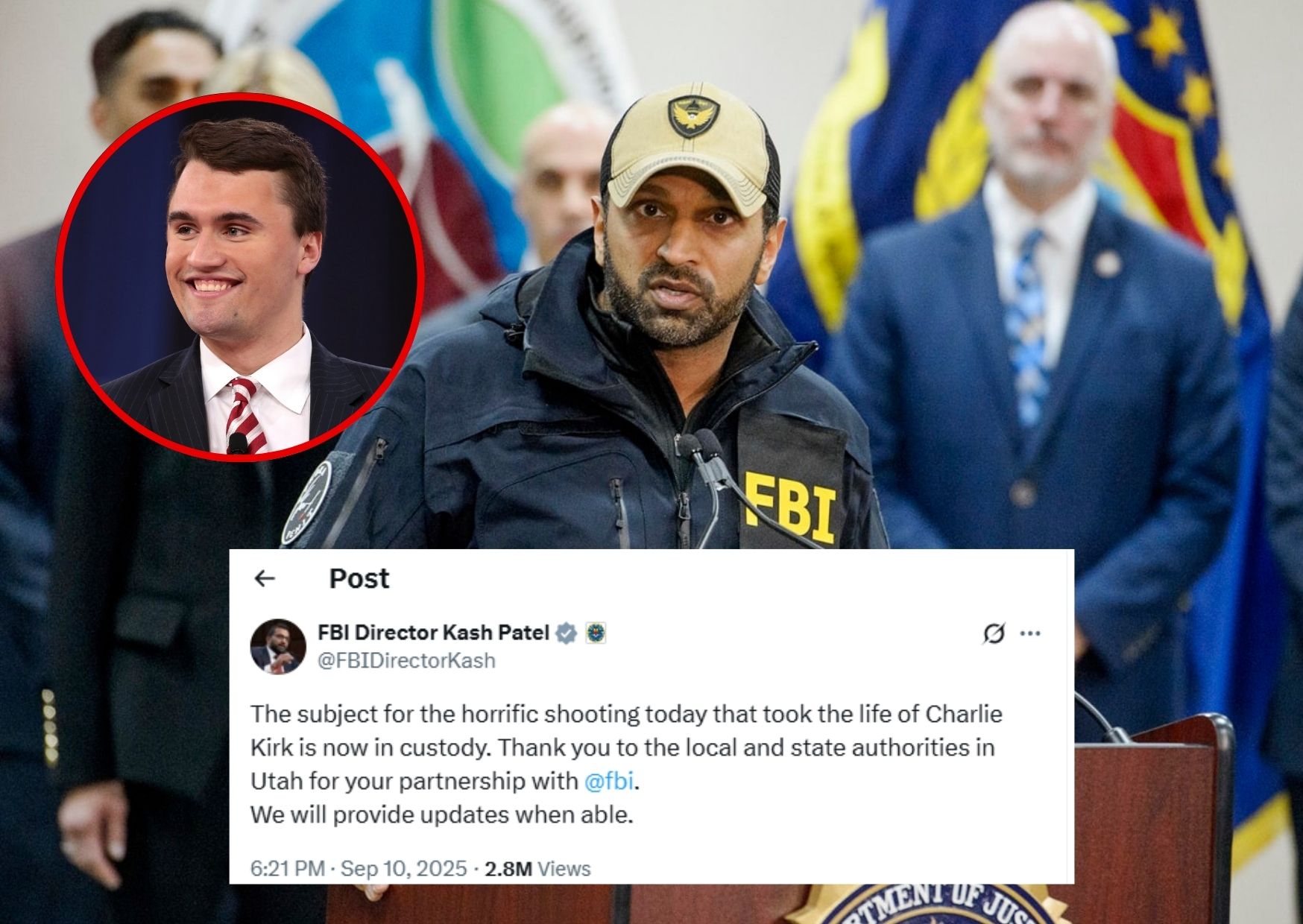 El FBI afirma que tiene bajo custodia al sospechoso de asesinar de un disparo a Charlie Kirk