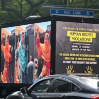Los camiones con pantallas, una manera de acercar todo tipo de protestas a la ONU
