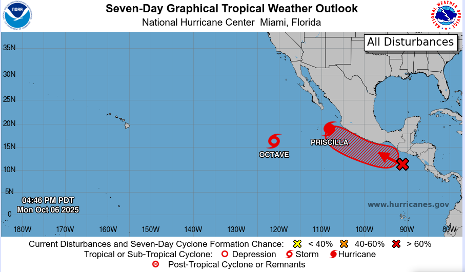 Huracán Priscilla deja fuertes lluvias en la costa suroeste de México