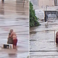 Ancianos se aferran a un abrazo durante las mortales inundaciones en México