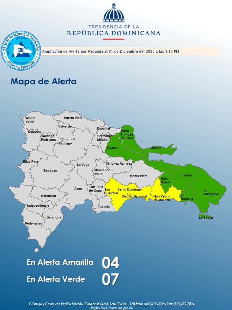 COE amplía niveles de alerta por vaguada y sistema frontal que provocarán aguaceros intensos