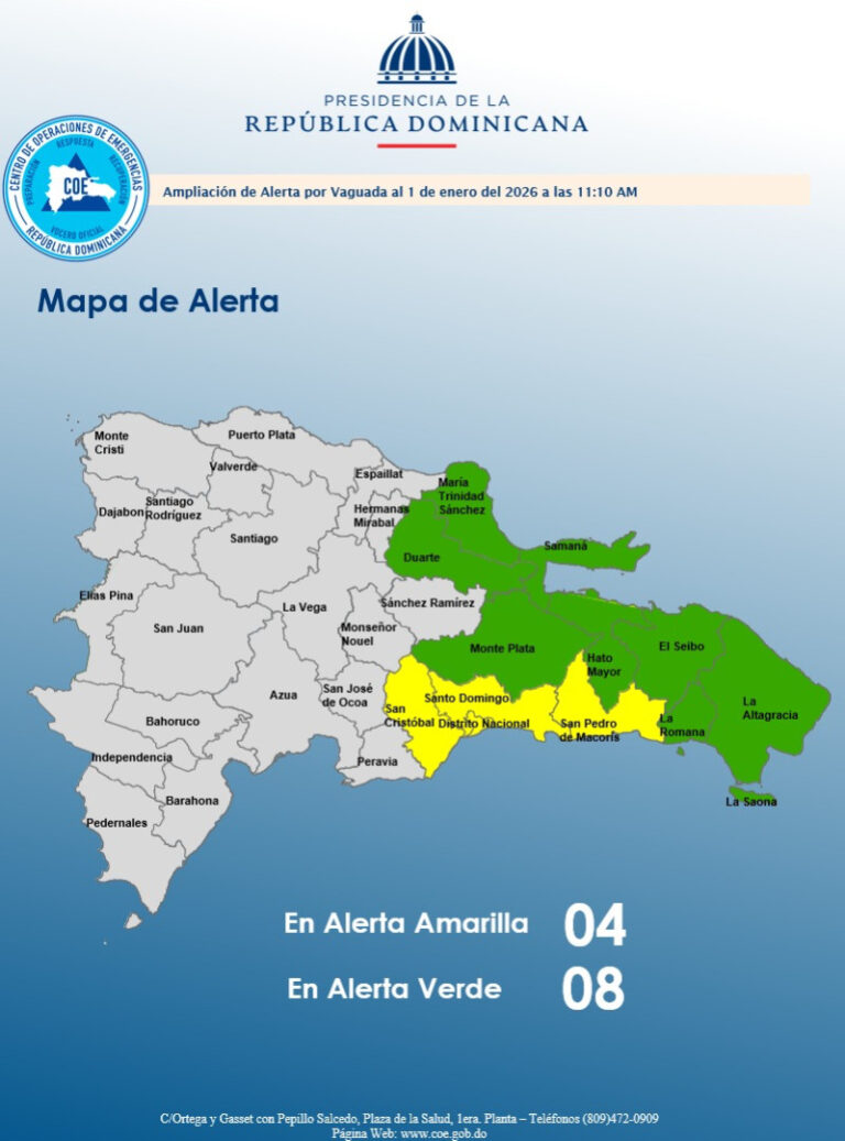 COE amplía alertas meteorológicas en 12 provincias por vaguada y sistema frontal