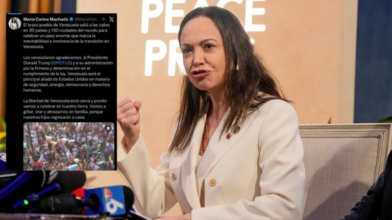 María Corina Machado afirma que la transición en Venezuela es “inminente” tras movilizaciones en 30 países