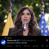 Demócratas publican en su cuenta oficial un único mensaje sin más detalles: “Juicio Político contra Kristi Noem”