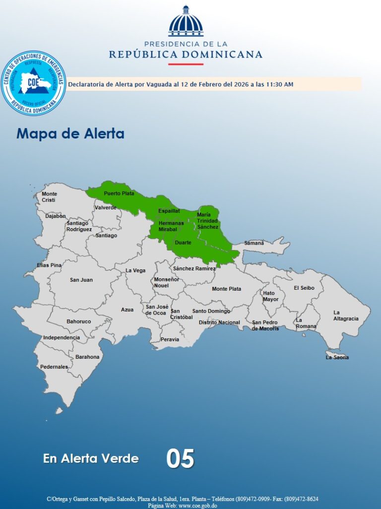 COE emite alerta verde para cinco provincias ante incidencia de vaguada