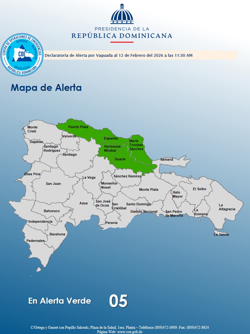 COE emite alerta verde para cinco provincias ante incidencia de vaguada