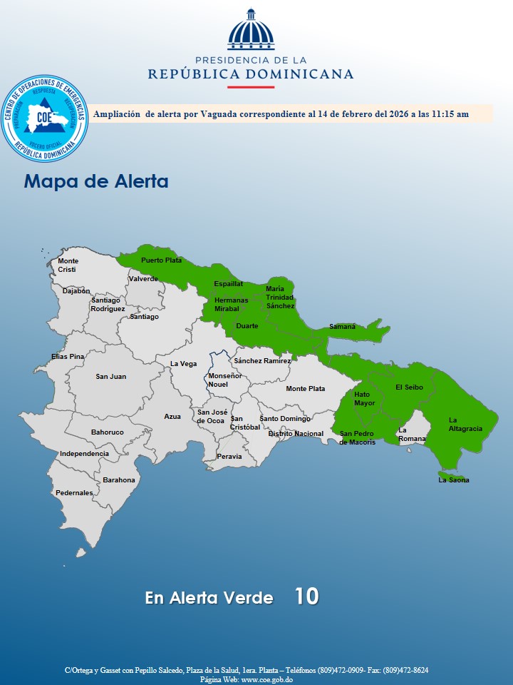 COE amplía alerta verde para 10 provincias por vaguada y sistema frontal