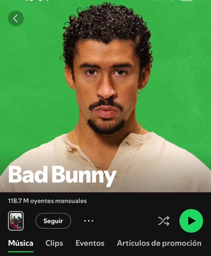 Bad Bunny se mantiene como el tercer artista más escuchado del mundo en Spotify