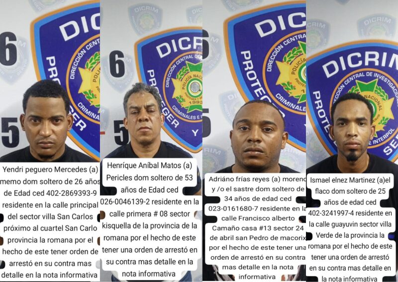 Policía desarticula banda que simulaba operativos de la DNCD para cometer atracos; cuatro detenidos y un prófugo