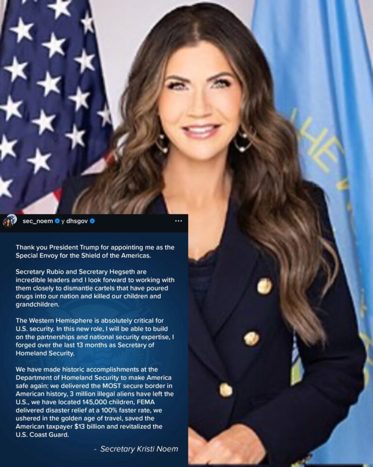 Kristi Noem reacciona en redes tras anuncio de su reemplazo en Seguridad Nacional